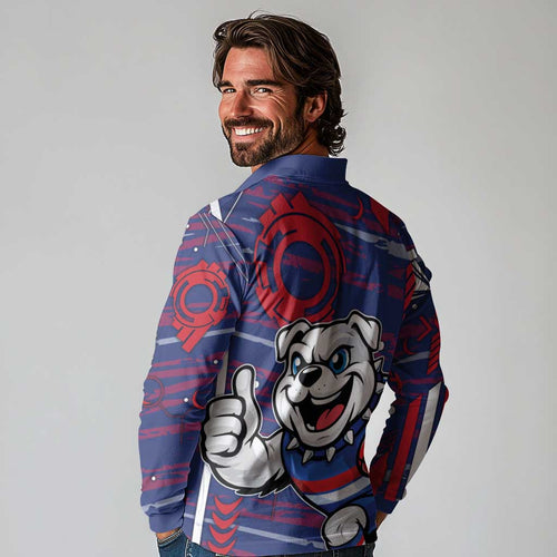 Western Bulldogs Long Sleeve Polo Shirt Mascot Cartoon Football Illustration Style