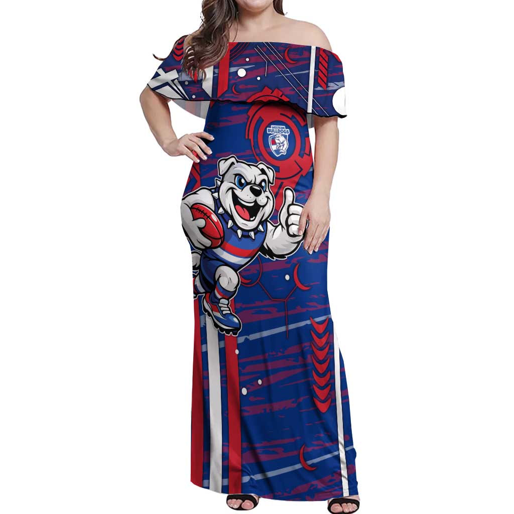 Western Bulldogs Off Shoulder Maxi Dress Mascot Cartoon Football Illustration Style