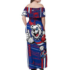 Western Bulldogs Off Shoulder Maxi Dress Mascot Cartoon Football Illustration Style