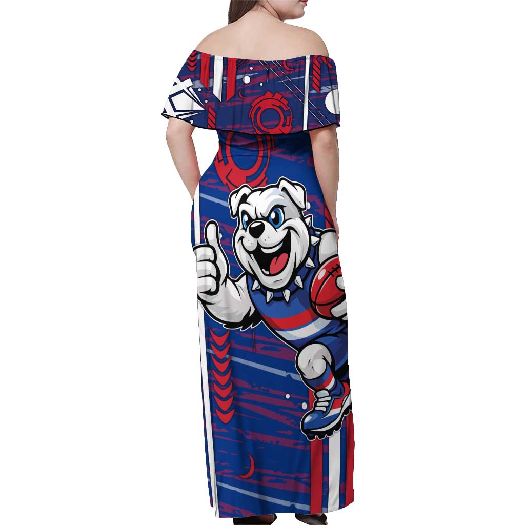 Western Bulldogs Off Shoulder Maxi Dress Mascot Cartoon Football Illustration Style