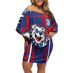 Western Bulldogs Off Shoulder Short Dress Mascot Cartoon Football Illustration Style