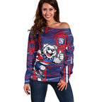 Western Bulldogs Off Shoulder Sweater Mascot Cartoon Football Illustration Style