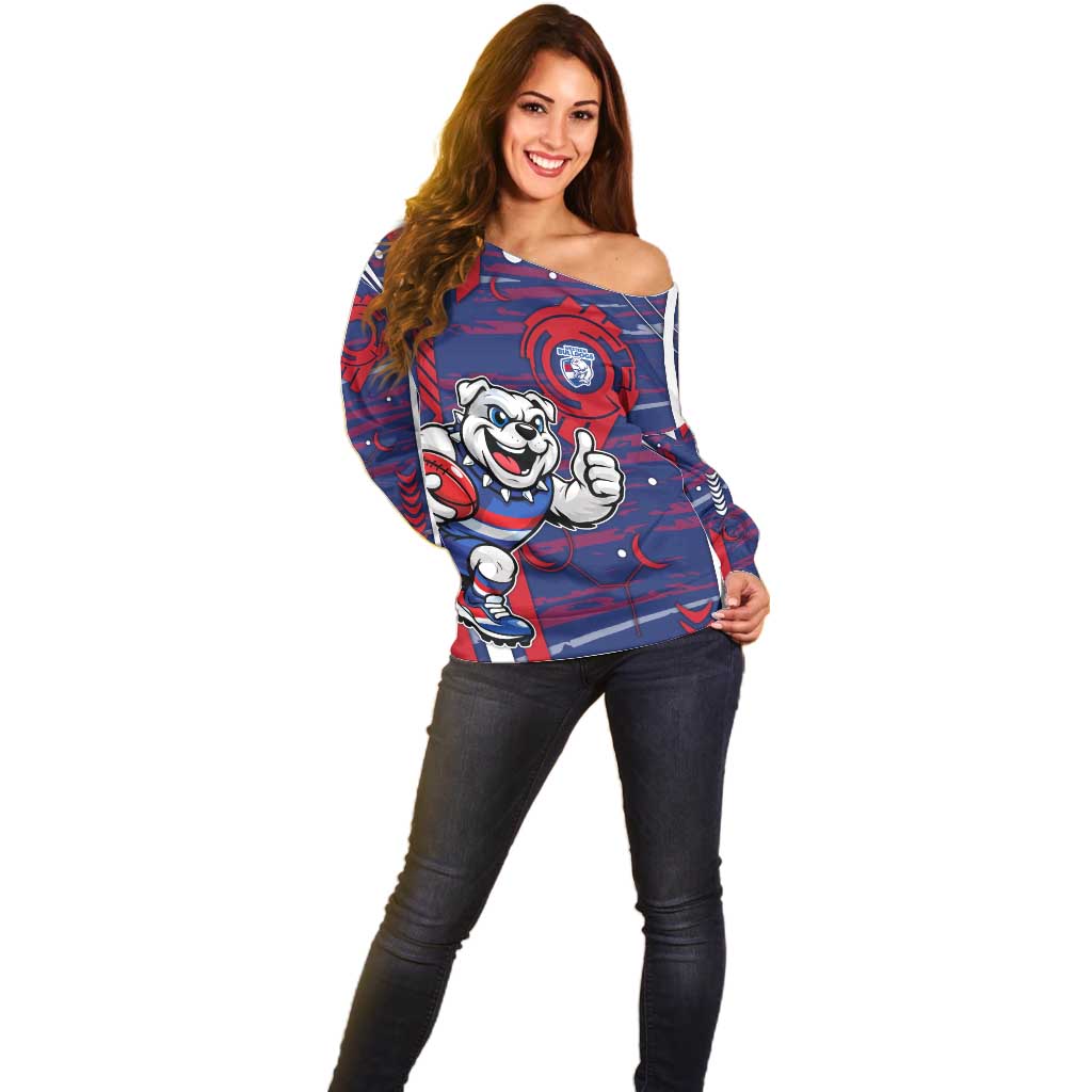 Western Bulldogs Off Shoulder Sweater Mascot Cartoon Football Illustration Style