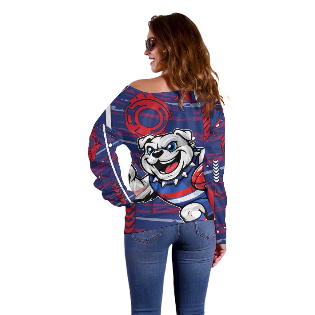 Western Bulldogs Off Shoulder Sweater Mascot Cartoon Football Illustration Style