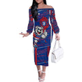 Western Bulldogs Off The Shoulder Long Sleeve Dress Mascot Cartoon Football Illustration Style