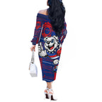 Western Bulldogs Off The Shoulder Long Sleeve Dress Mascot Cartoon Football Illustration Style