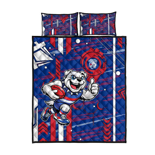 Western Bulldogs Quilt Bed Set Mascot Cartoon Football Illustration Style