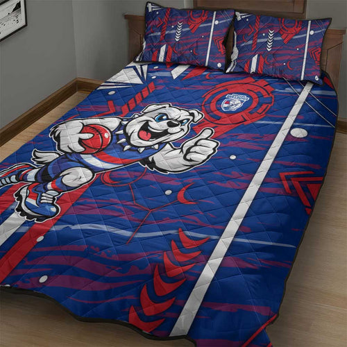 Western Bulldogs Quilt Bed Set Mascot Cartoon Football Illustration Style