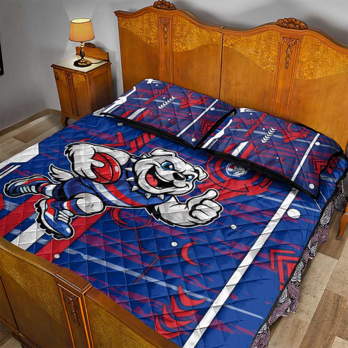 Western Bulldogs Quilt Bed Set Mascot Cartoon Football Illustration Style