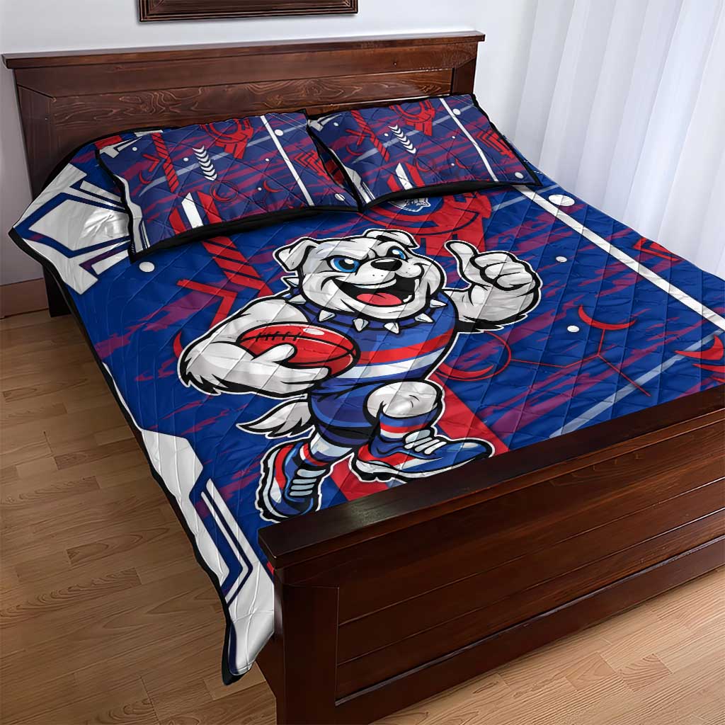 Western Bulldogs Quilt Bed Set Mascot Cartoon Football Illustration Style