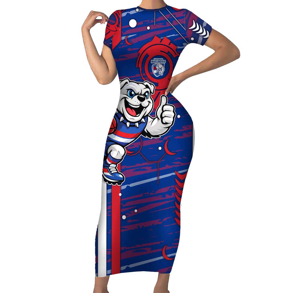 Western Bulldogs Short Sleeve Bodycon Dress Mascot Cartoon Football Illustration Style