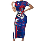 Western Bulldogs Short Sleeve Bodycon Dress Mascot Cartoon Football Illustration Style