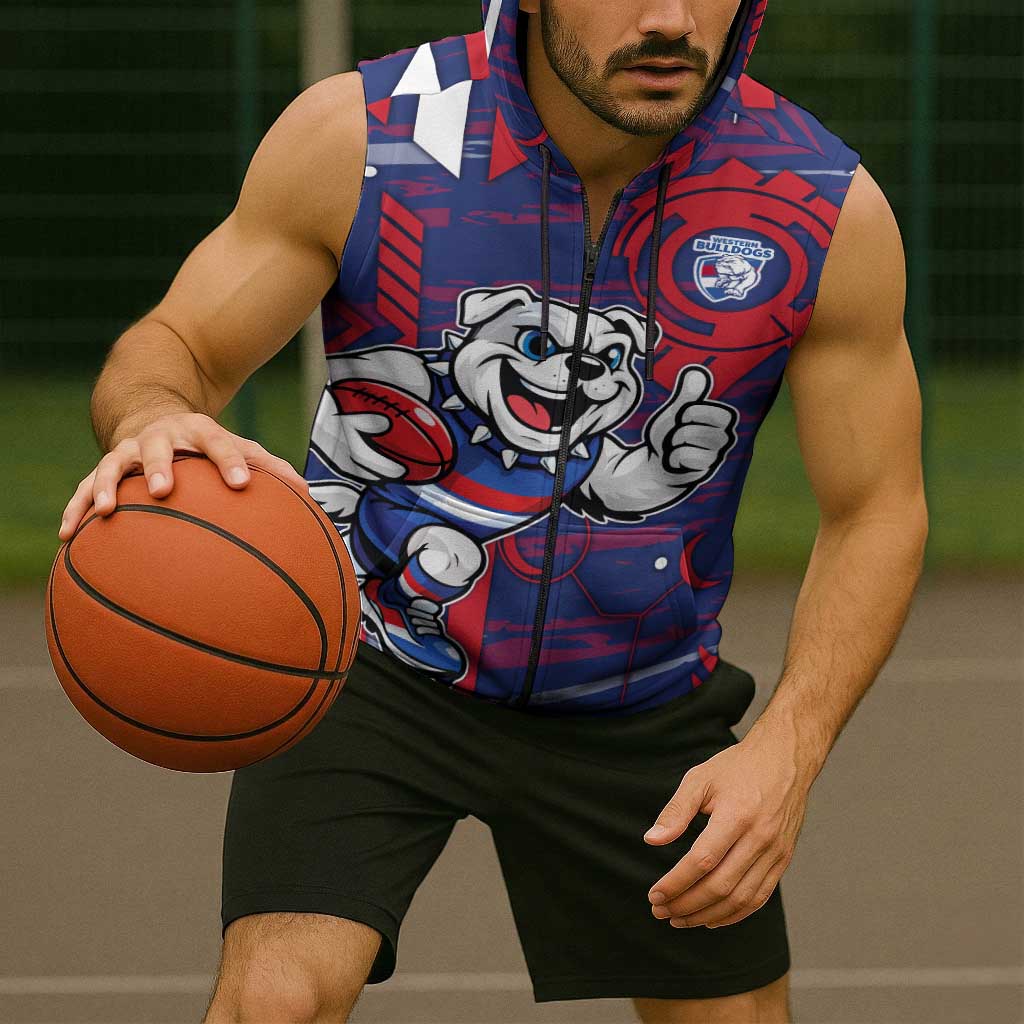 Western Bulldogs Sleeveless Zip Hoodie Mascot Cartoon Football Illustration Style