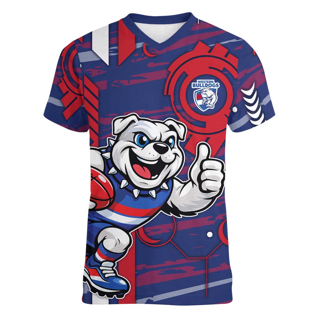 Western Bulldogs Women V-Neck T-Shirt Mascot Cartoon Football Illustration Style