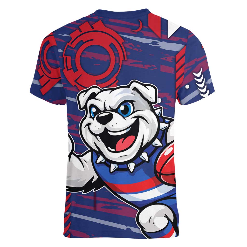 Western Bulldogs Women V-Neck T-Shirt Mascot Cartoon Football Illustration Style