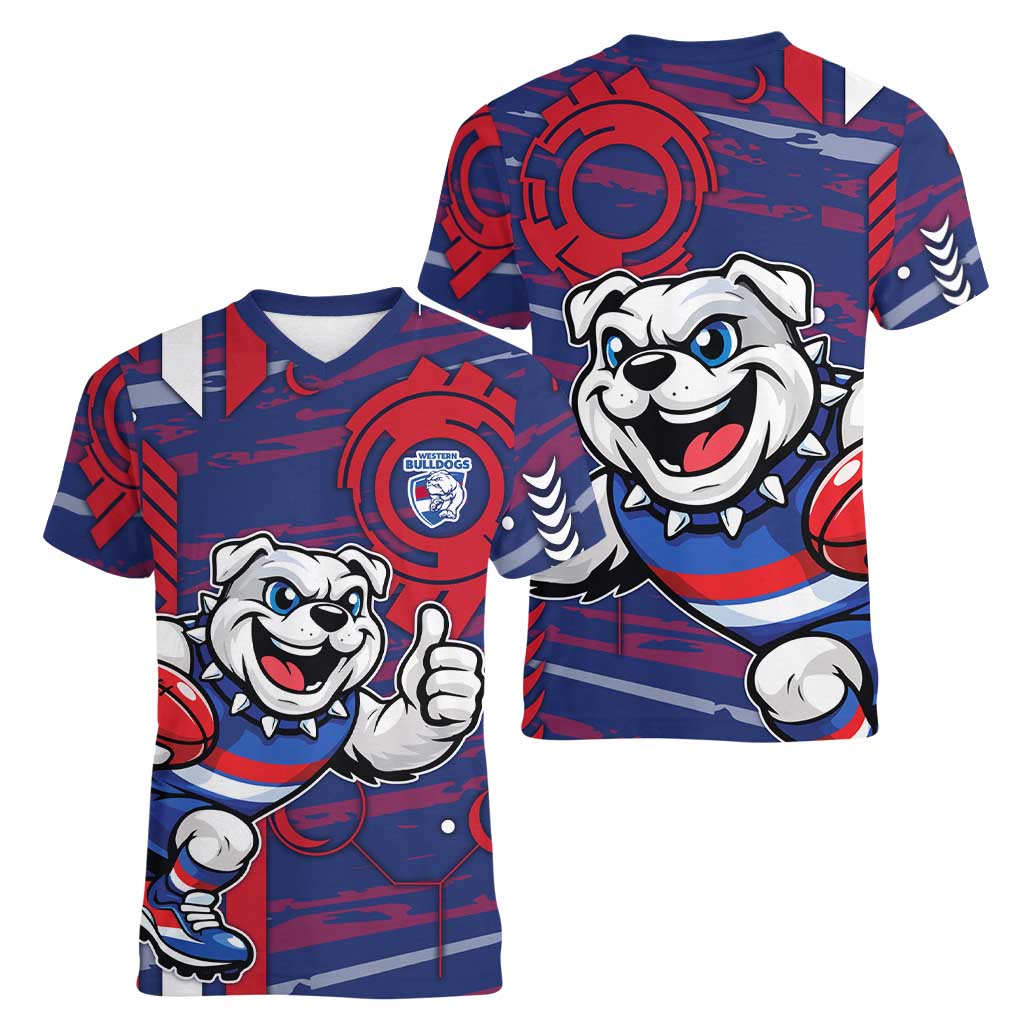 Western Bulldogs Women V-Neck T-Shirt Mascot Cartoon Football Illustration Style