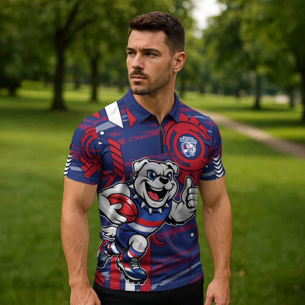 Western Bulldogs Zipper Polo Shirt Mascot Cartoon Football Illustration Style