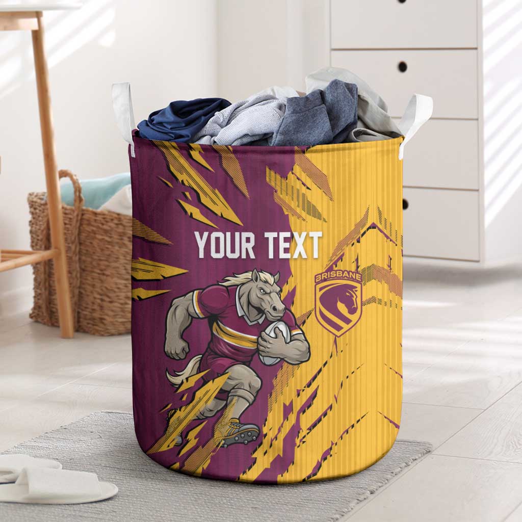 Personalized Brisbane Broncos Laundry Basket Dynamic Lightning Mascot Rugby Australia