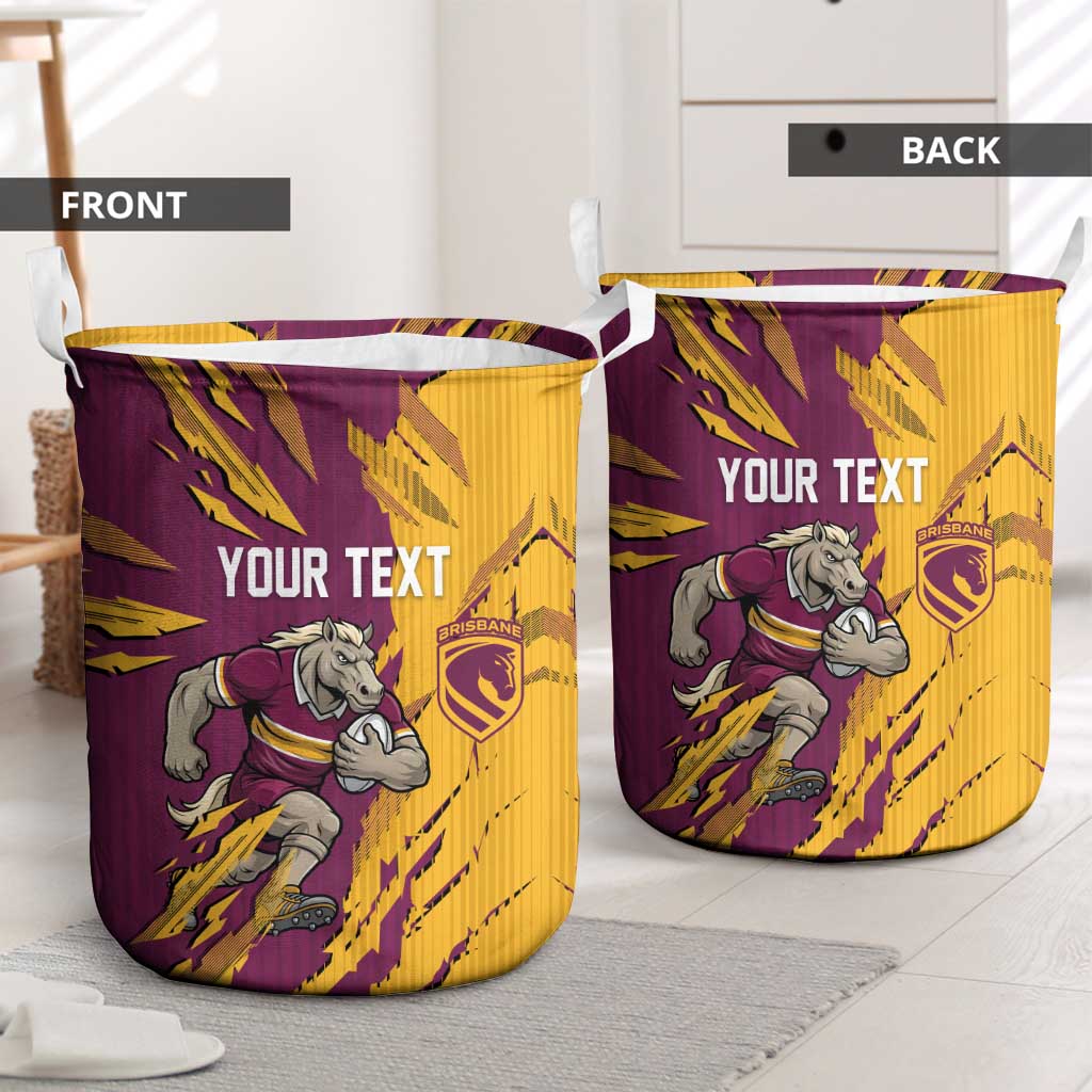 Personalized Brisbane Broncos Laundry Basket Dynamic Lightning Mascot Rugby Australia