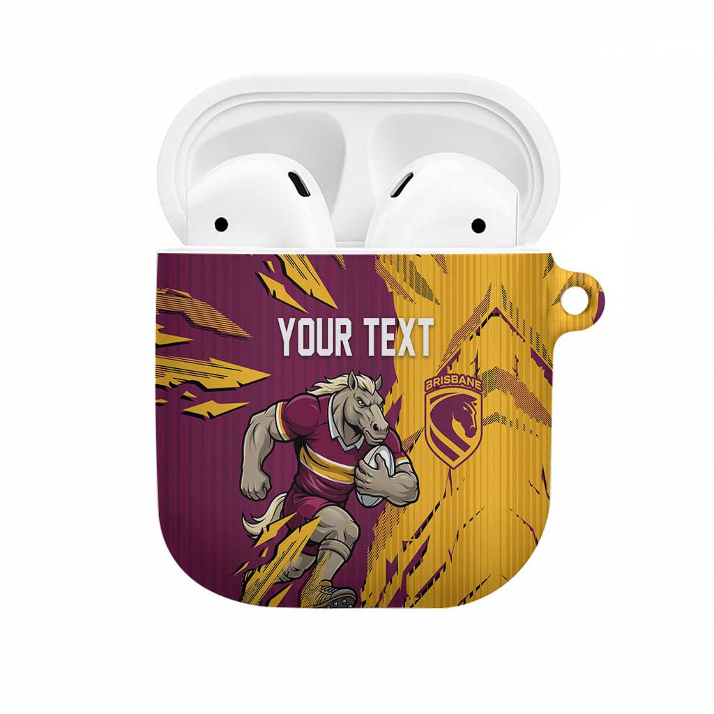 Personalized Brisbane Broncos AirPods Case Dynamic Lightning Mascot Rugby Australia