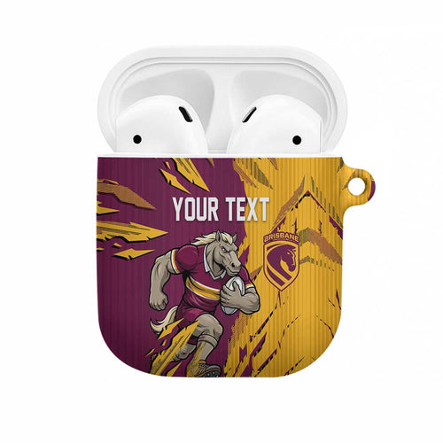 Personalized Brisbane Broncos AirPods Case Dynamic Lightning Mascot Rugby Australia