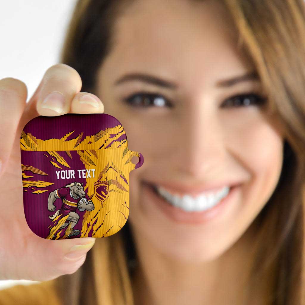 Personalized Brisbane Broncos AirPods Case Dynamic Lightning Mascot Rugby Australia