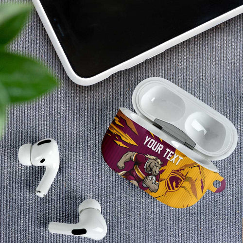 Personalized Brisbane Broncos AirPods Case Dynamic Lightning Mascot Rugby Australia