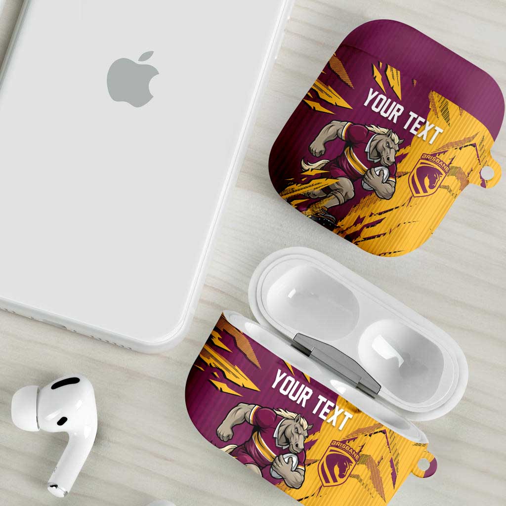 Personalized Brisbane Broncos AirPods Case Dynamic Lightning Mascot Rugby Australia