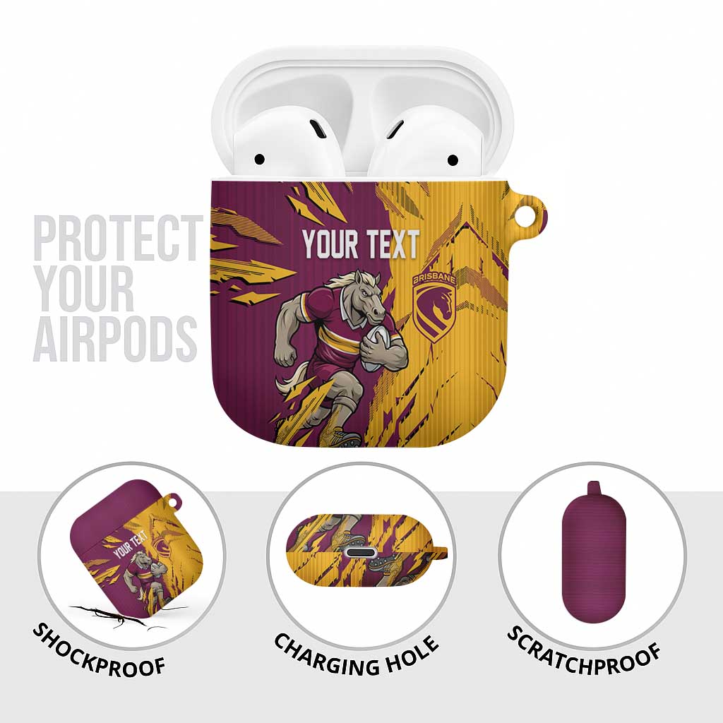 Personalized Brisbane Broncos AirPods Case Dynamic Lightning Mascot Rugby Australia