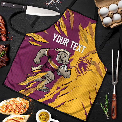 Personalized Brisbane Broncos Apron Dynamic Lightning Mascot Rugby Australia