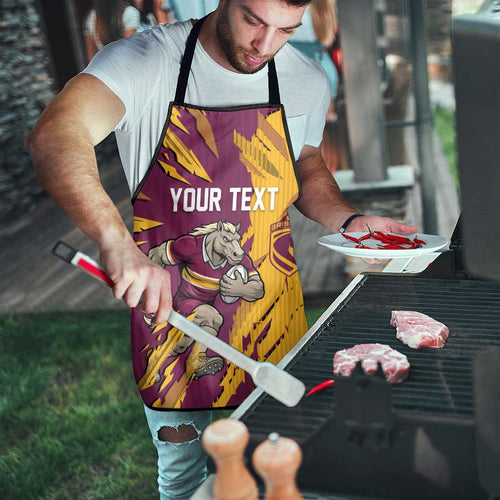 Personalized Brisbane Broncos Apron Dynamic Lightning Mascot Rugby Australia
