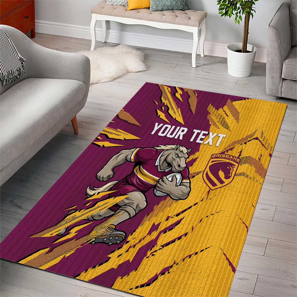 Personalized Brisbane Broncos Area Rug Dynamic Lightning Mascot Rugby Australia