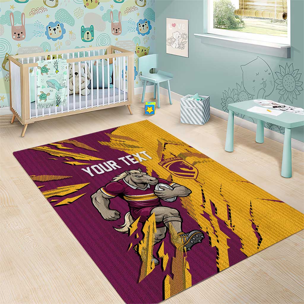 Personalized Brisbane Broncos Area Rug Dynamic Lightning Mascot Rugby Australia