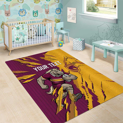 Personalized Brisbane Broncos Area Rug Dynamic Lightning Mascot Rugby Australia