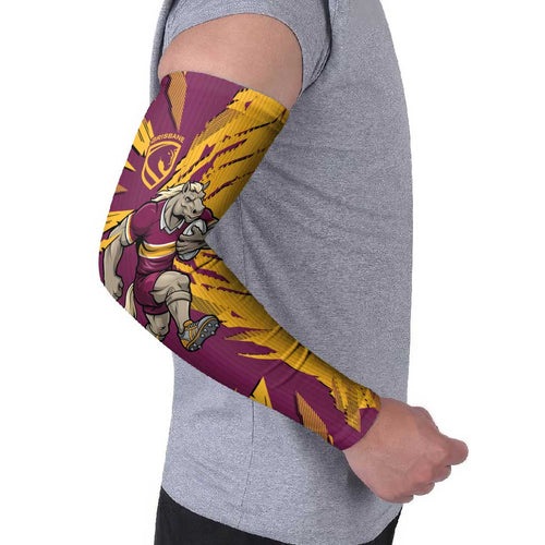 Personalized Brisbane Broncos Arm Sleeves Dynamic Lightning Mascot Rugby Australia