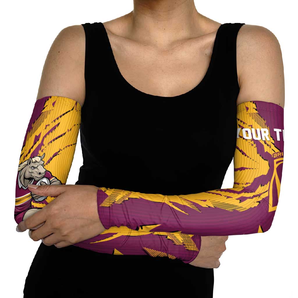 Personalized Brisbane Broncos Arm Sleeves Dynamic Lightning Mascot Rugby Australia