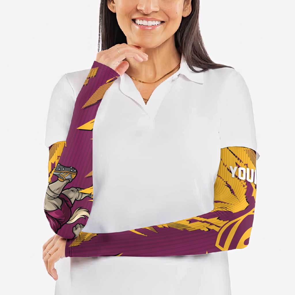 Personalized Brisbane Broncos Arm Sleeves Dynamic Lightning Mascot Rugby Australia