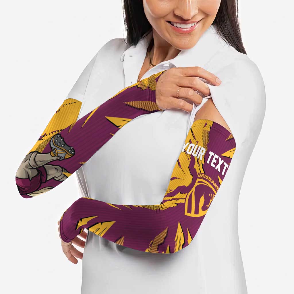Personalized Brisbane Broncos Arm Sleeves Dynamic Lightning Mascot Rugby Australia