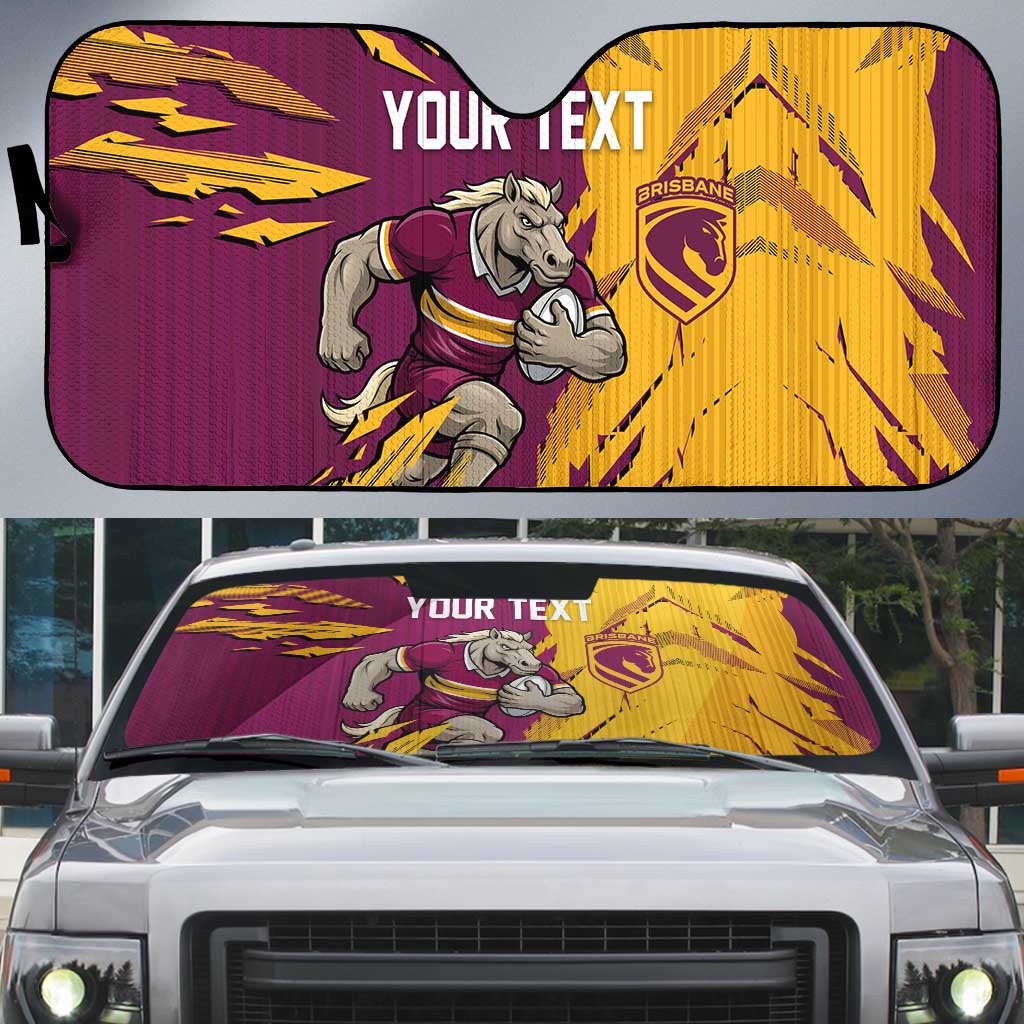 Personalized Brisbane Broncos Auto Sun Shade Dynamic Lightning Mascot Rugby Australia
