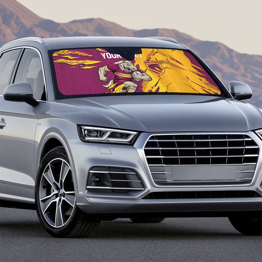 Personalized Brisbane Broncos Auto Sun Shade Dynamic Lightning Mascot Rugby Australia
