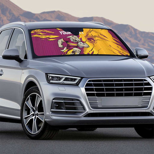 Personalized Brisbane Broncos Auto Sun Shade Dynamic Lightning Mascot Rugby Australia