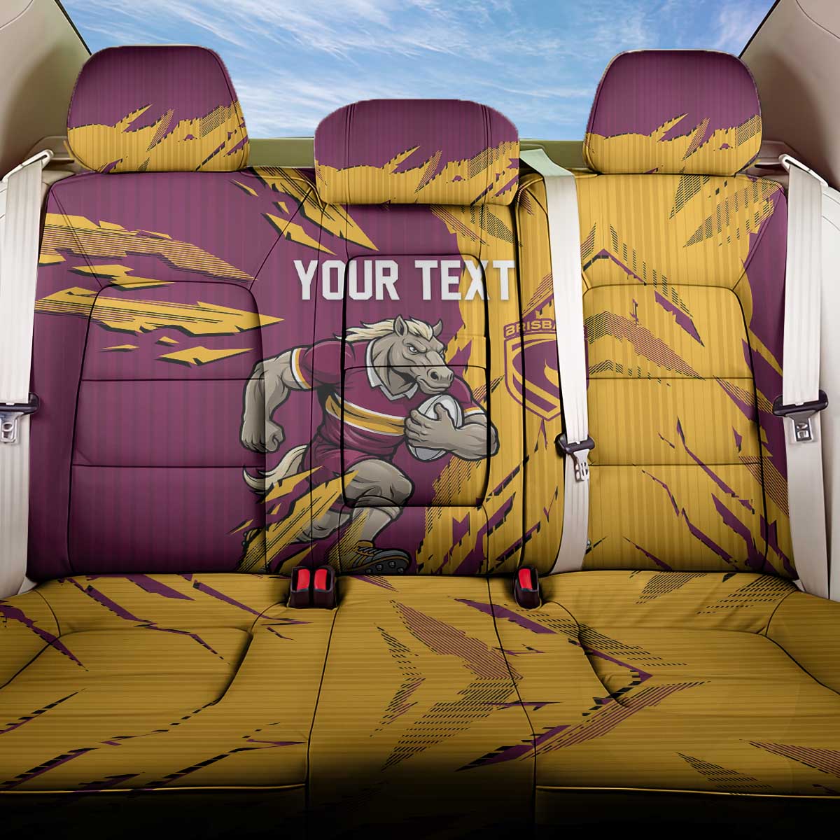 Personalized Brisbane Broncos Back Car Seat Cover Dynamic Lightning Mascot Rugby Australia