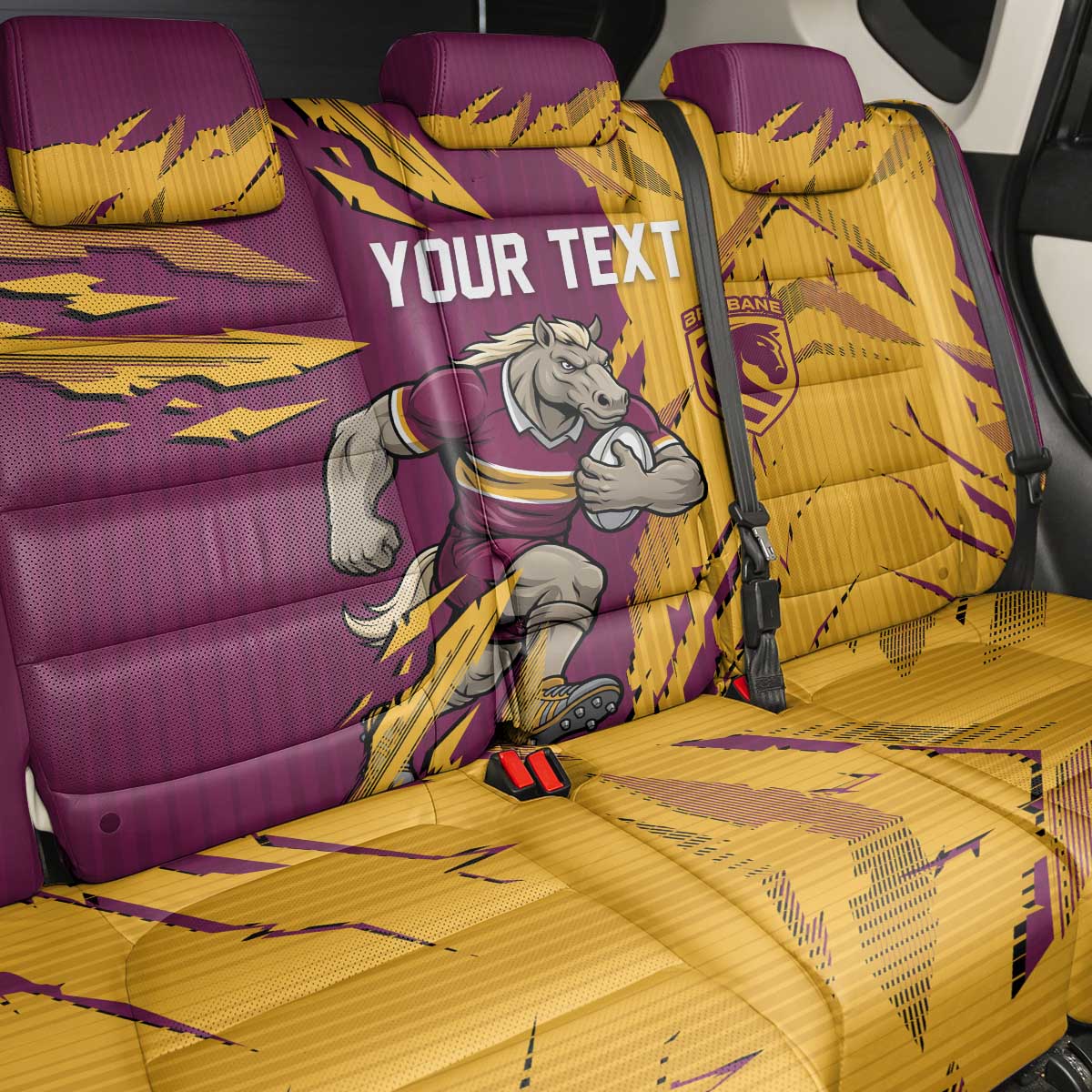 Personalized Brisbane Broncos Back Car Seat Cover Dynamic Lightning Mascot Rugby Australia