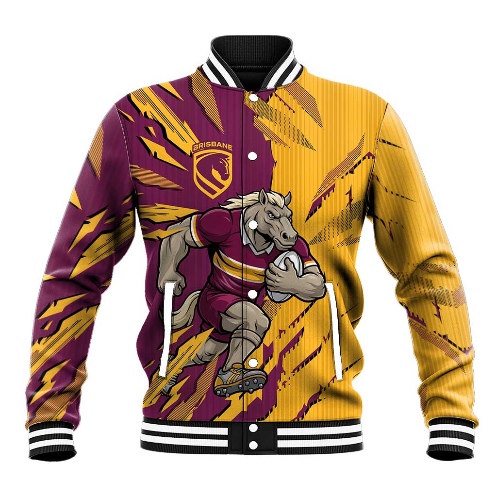 Personalized Brisbane Broncos Baseball Jacket Dynamic Lightning Mascot Rugby Australia