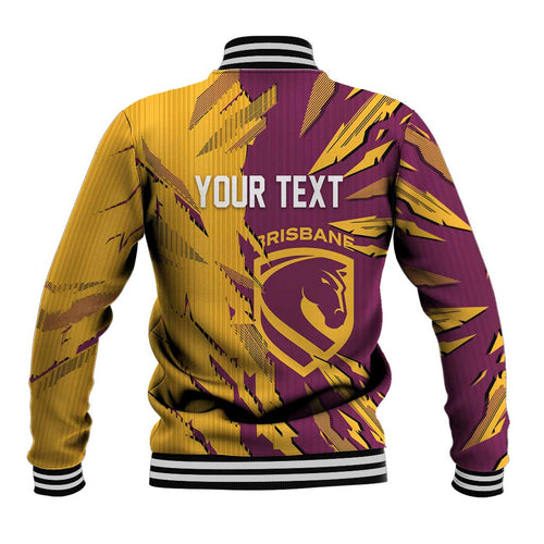 Personalized Brisbane Broncos Baseball Jacket Dynamic Lightning Mascot Rugby Australia