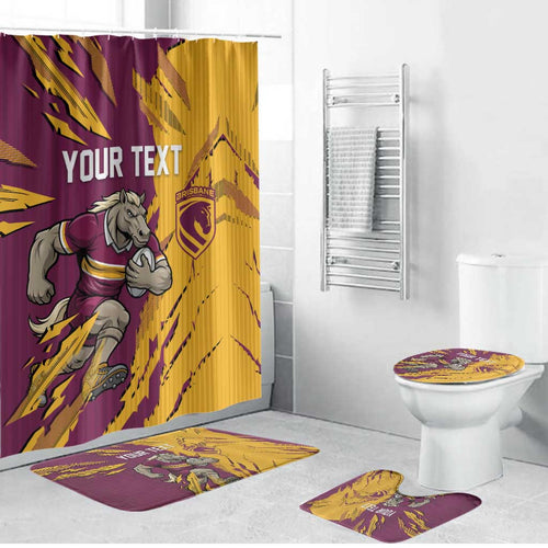 Personalized Brisbane Broncos Bathroom Set Dynamic Lightning Mascot Rugby Australia