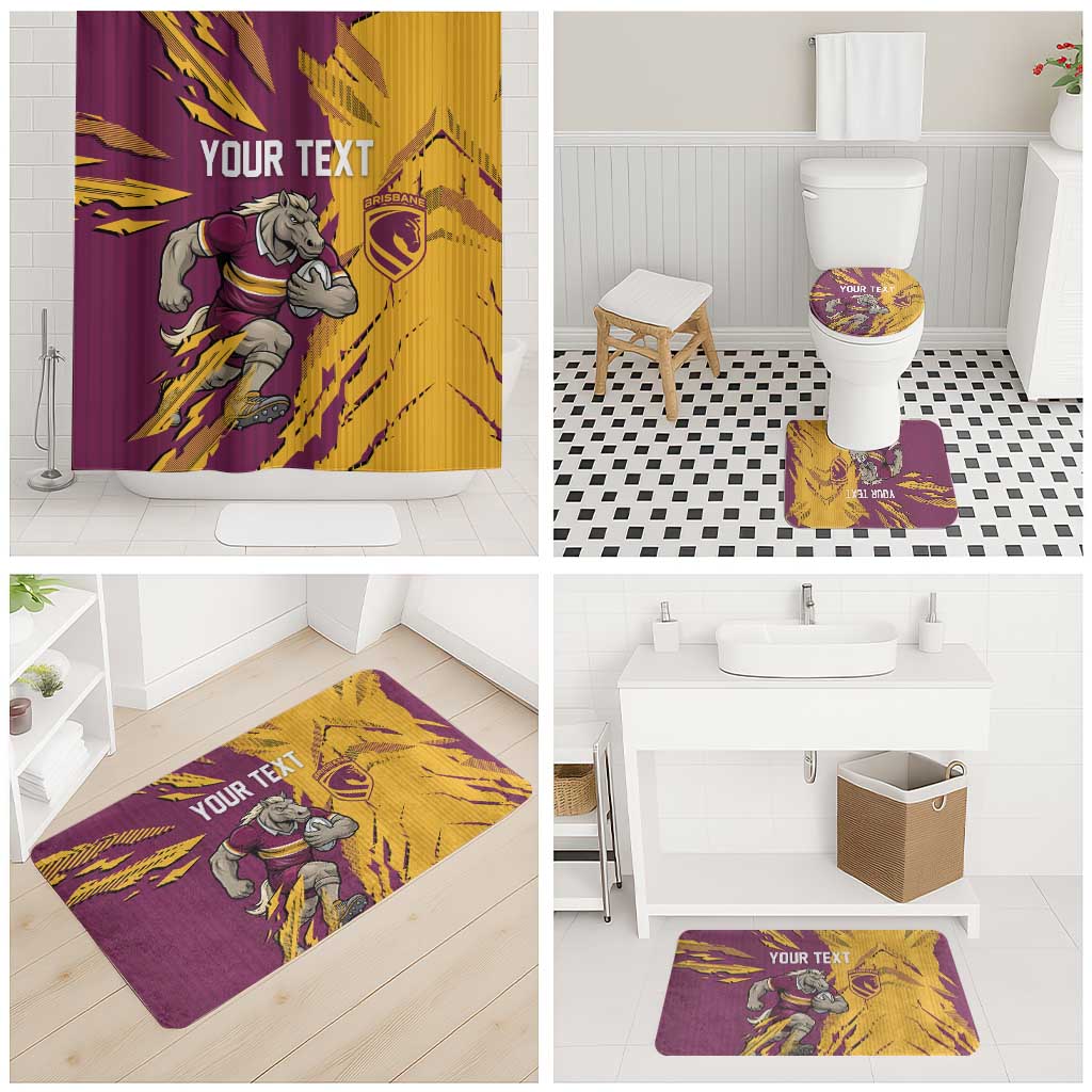 Personalized Brisbane Broncos Bathroom Set Dynamic Lightning Mascot Rugby Australia