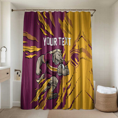 Personalized Brisbane Broncos Bathroom Set Dynamic Lightning Mascot Rugby Australia