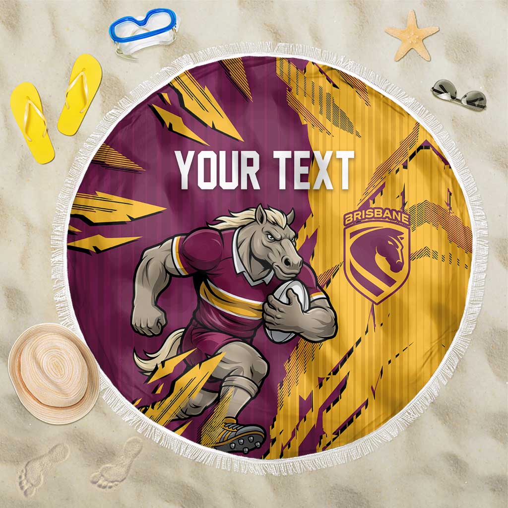 Personalized Brisbane Broncos Beach Blanket Dynamic Lightning Mascot Rugby Australia