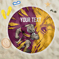 Personalized Brisbane Broncos Beach Blanket Dynamic Lightning Mascot Rugby Australia